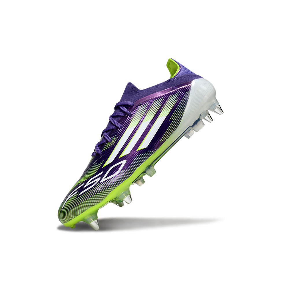 Chuteira Campo Adidas F50 Ponta de Aluminio Roxo, Branco e Verde