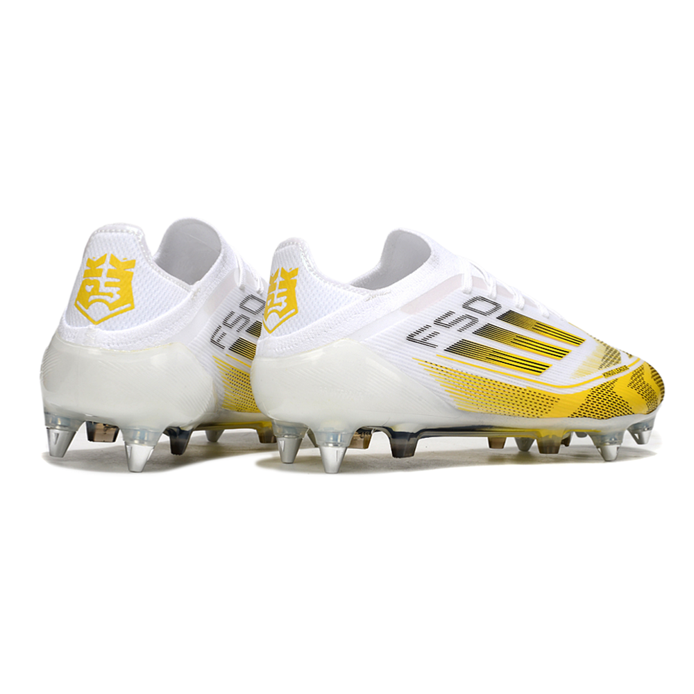 Chuteira Campo Adidas F50 Ponta de Aluminio Branco e Amarelo