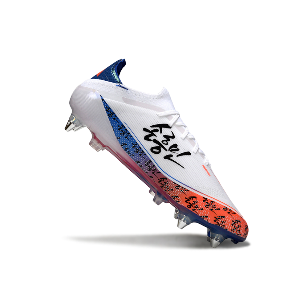 Chuteira Campo Adidas F50 Ponta de Aluminio Branco, Laranja e Azul