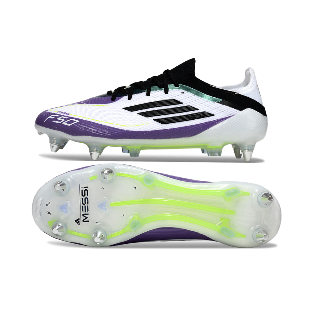 Chuteira Campo Adidas F50 Ponta de Aluminio Branco, Roxo e Preto