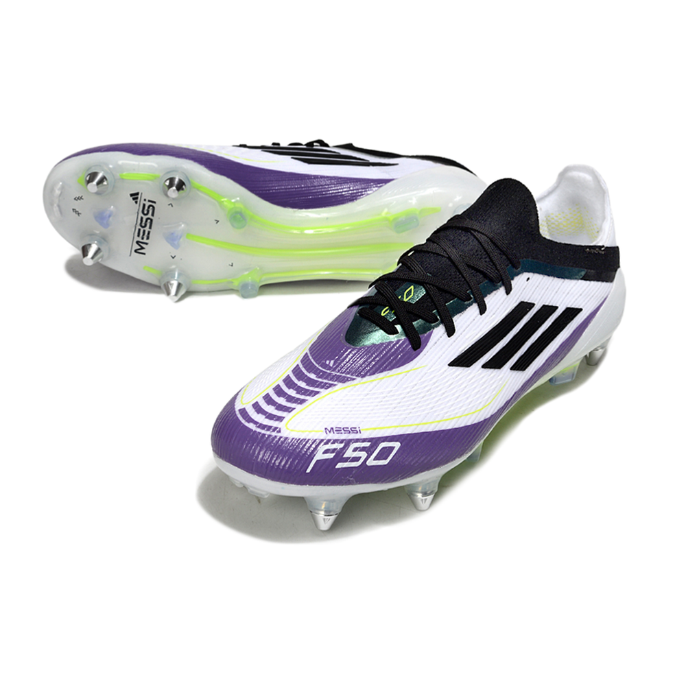 Chuteira Campo Adidas F50 Ponta de Aluminio Branco, Roxo e Preto