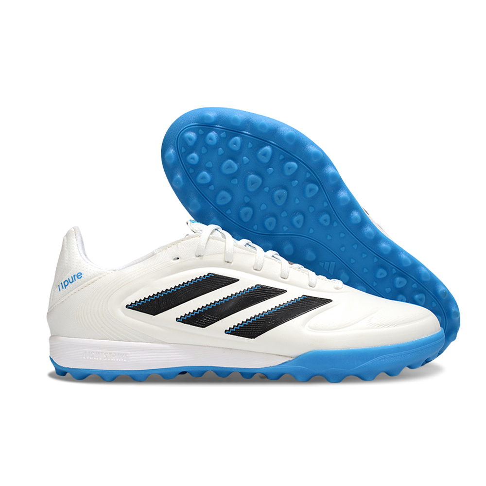 Chuteira Society Adidas Copa Pure.2 TF Branco, Preto e Azul