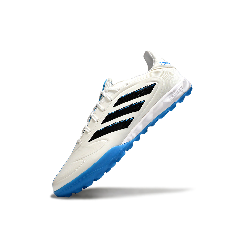 Chuteira Society Adidas Copa Pure.2 TF Branco, Preto e Azul
