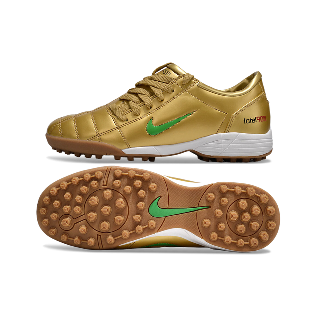 Chuteira Society Nike Total 90 TF Dourado e Verde