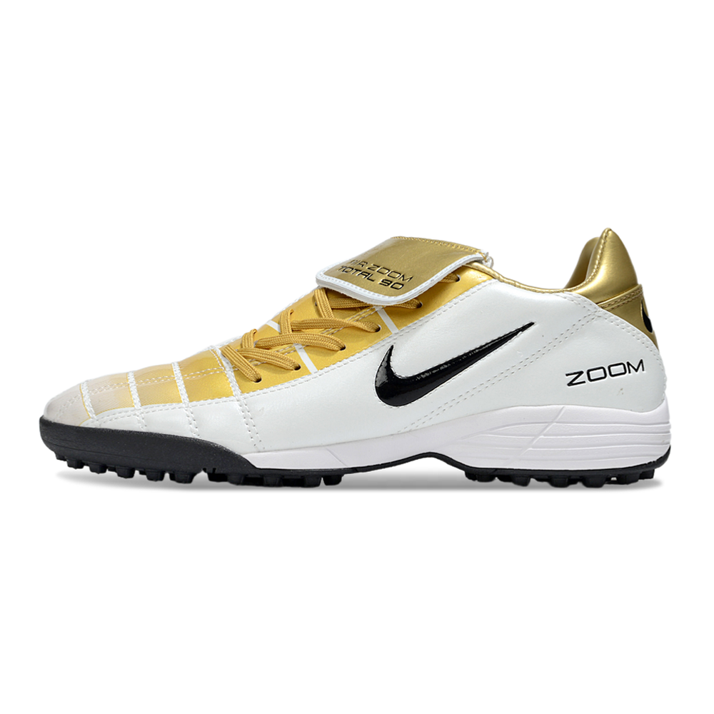 Chuteira Society Nike Total 90 TF Dourado e Branco