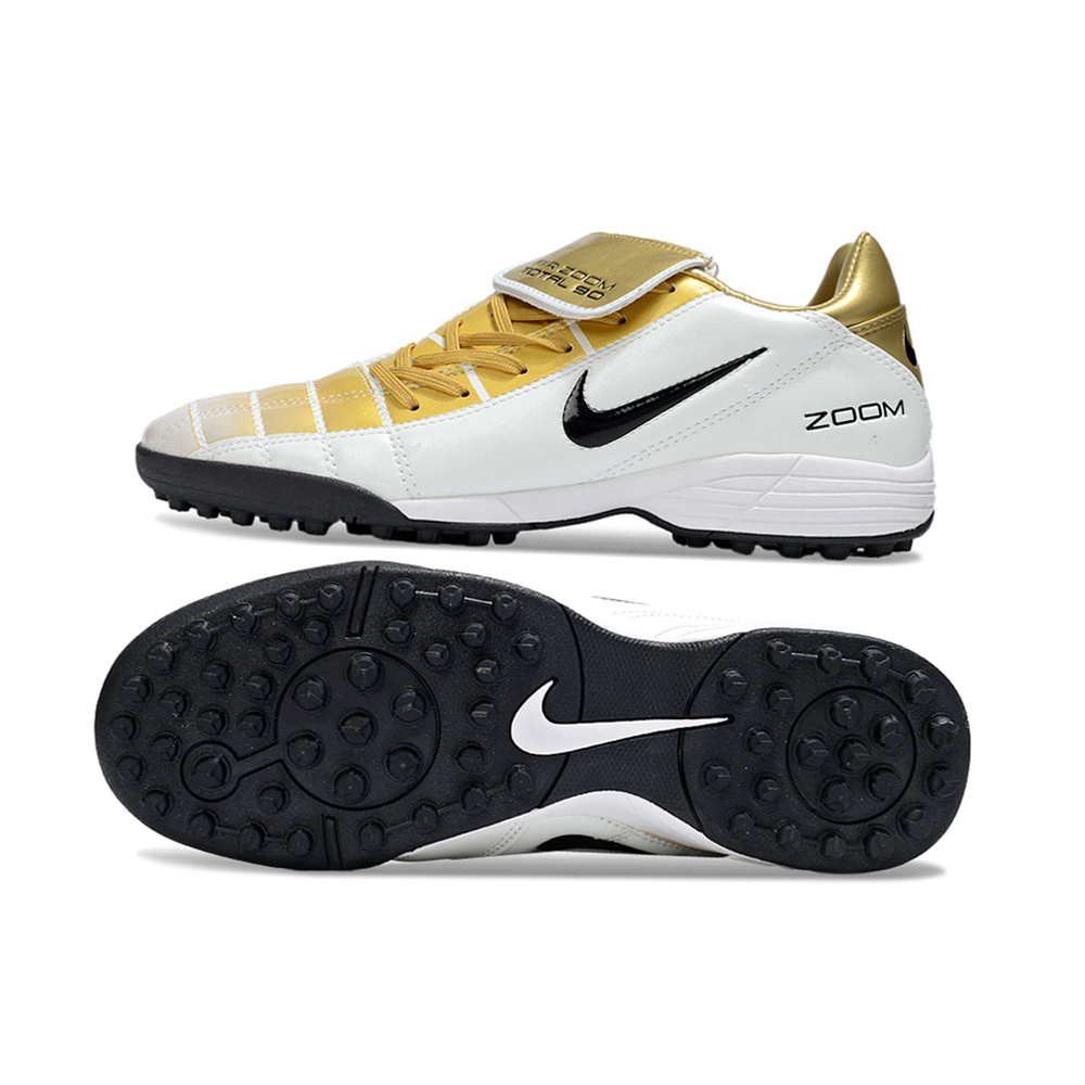 Chuteira Society Nike Total 90 TF Dourado e Branco