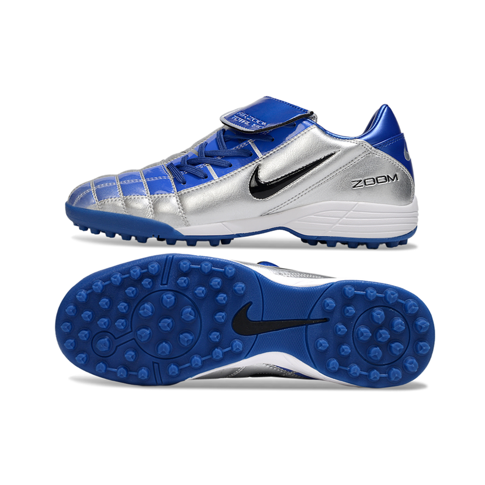 Chuteira Society Nike Total 90 TF Prata e Azul