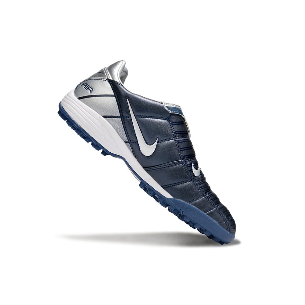 Chuteira Society Nike Total 90 TF Prata e Azul Escuro