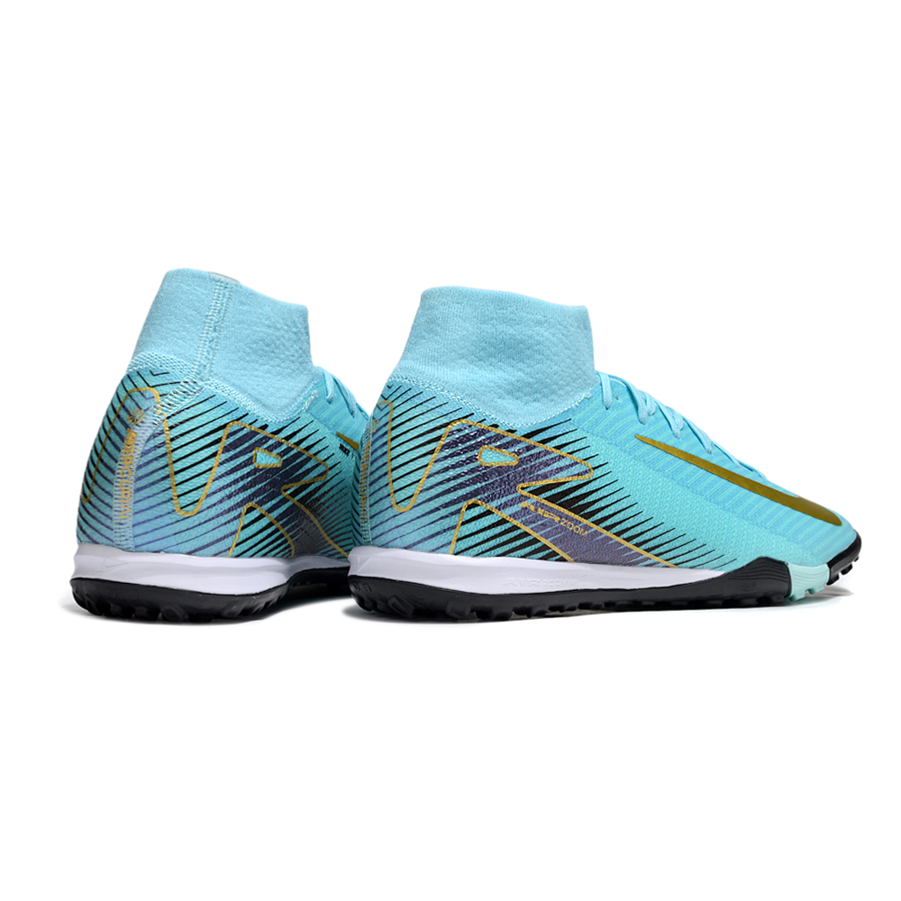Chuteira Society Nike Air Zoom Mercurial Superfly 10 Elite FG Azul e Dourado