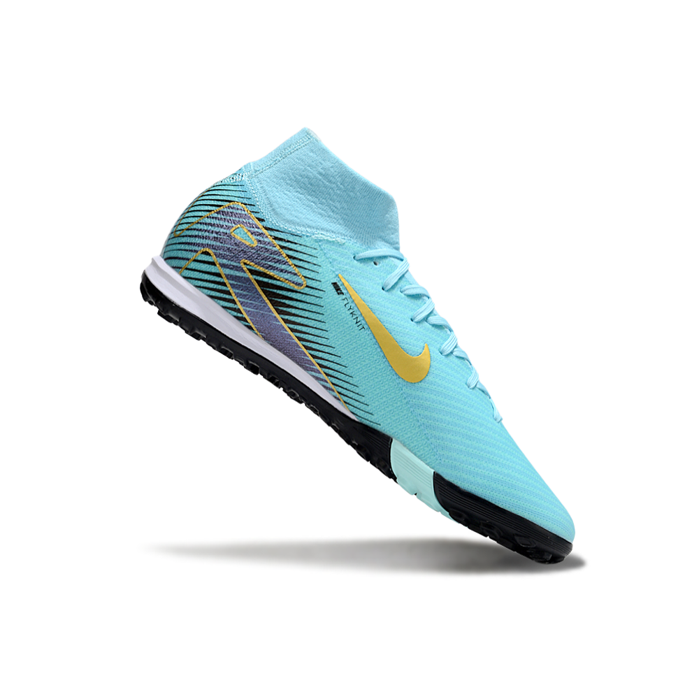 Chuteira Society Nike Air Zoom Mercurial Superfly 10 Elite FG Azul e Dourado