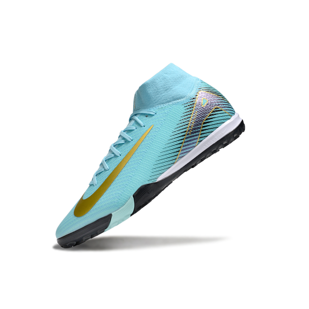 Chuteira Society Nike Air Zoom Mercurial Superfly 10 Elite FG Azul e Dourado