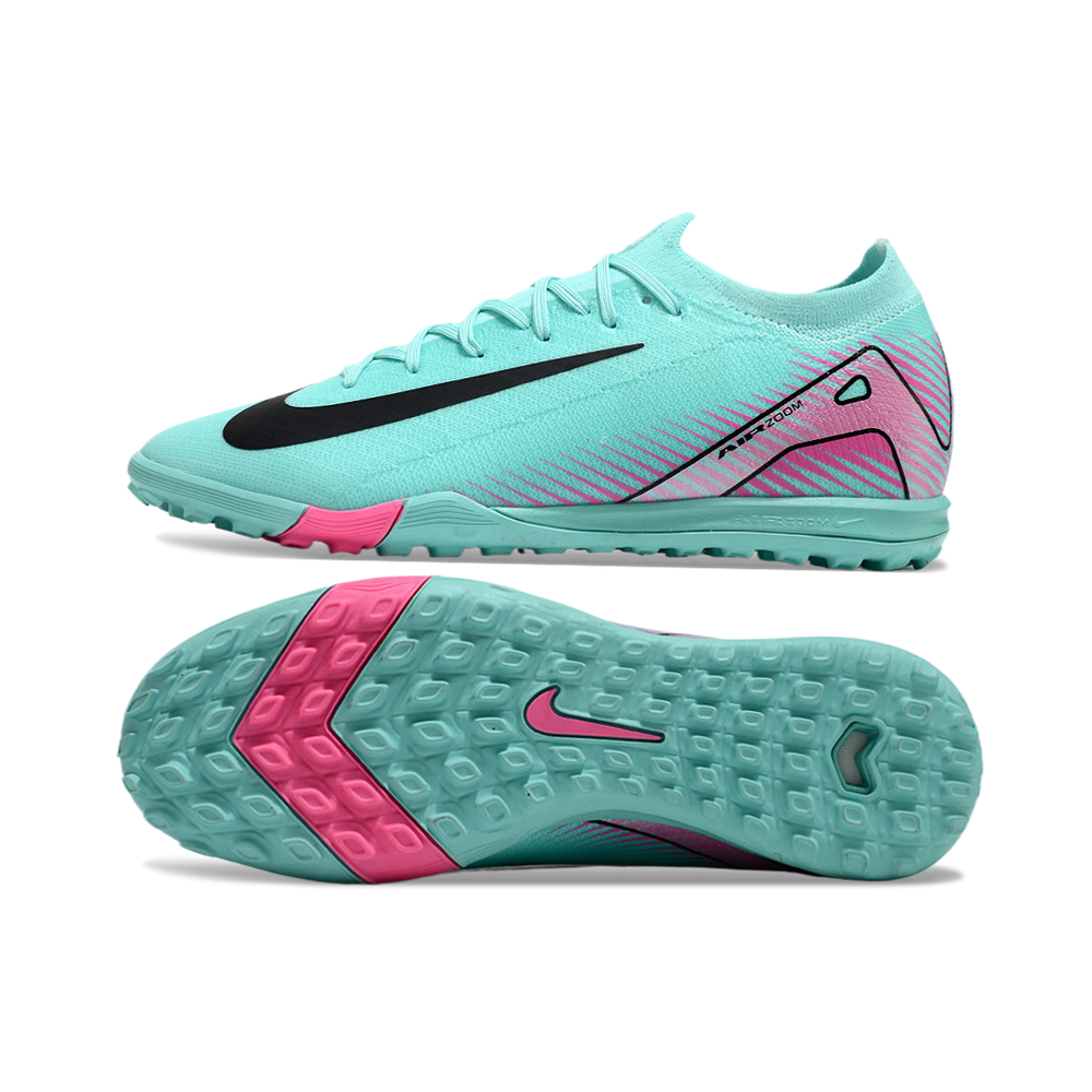 Chuteira Society Nike Air Zoom Mercurial Vapor 16 Elite TF Azul e Rosa