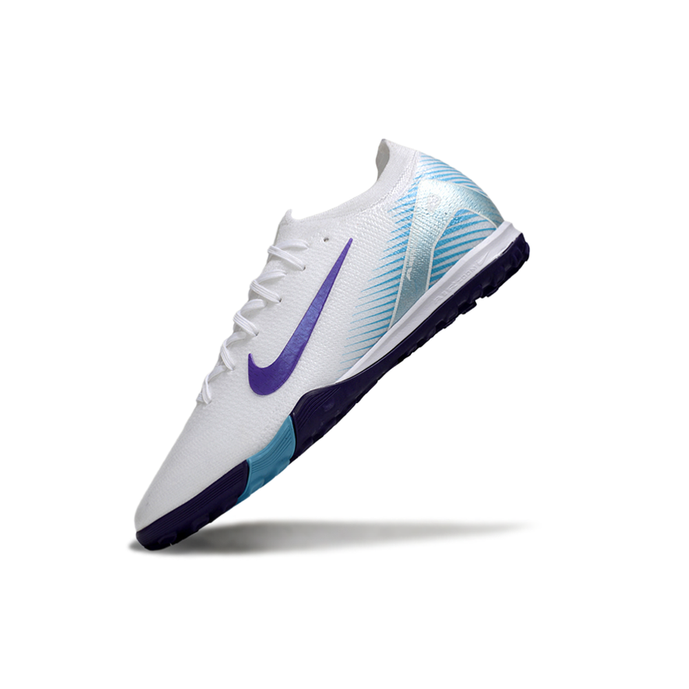 Chuteira Society Nike Air Zoom Mercurial Vapor 16 Elite TF Branco, Roxo e Azul