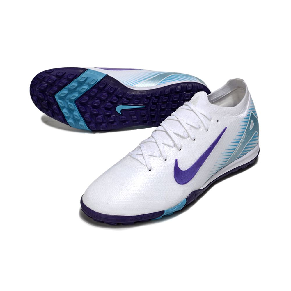 Chuteira Society Nike Air Zoom Mercurial Vapor 16 Elite TF Branco, Roxo e Azul