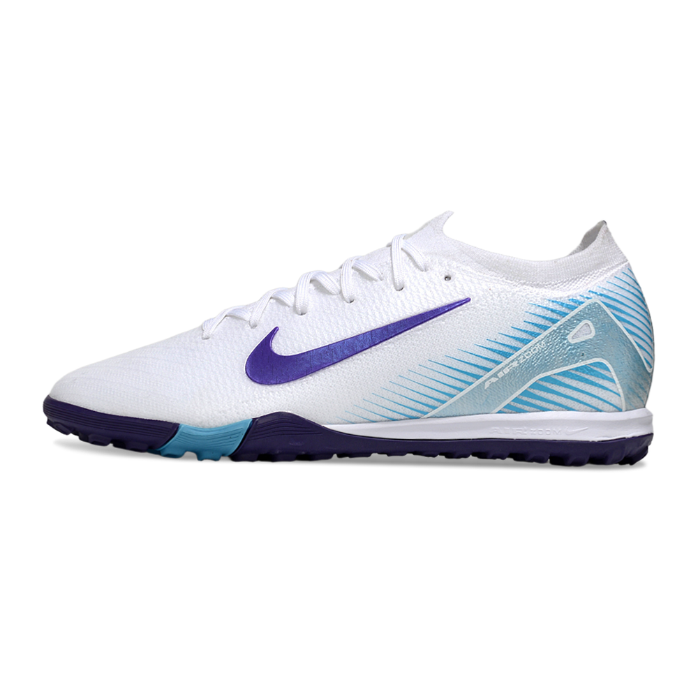 Chuteira Society Nike Air Zoom Mercurial Vapor 16 Elite TF Branco, Roxo e Azul