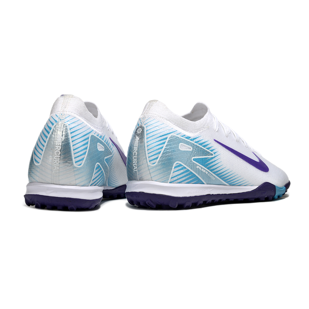 Chuteira Society Nike Air Zoom Mercurial Vapor 16 Elite TF Branco, Roxo e Azul