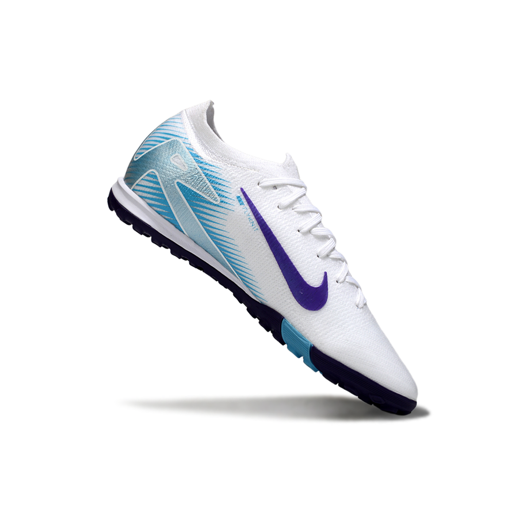 Chuteira Society Nike Air Zoom Mercurial Vapor 16 Elite TF Branco, Roxo e Azul