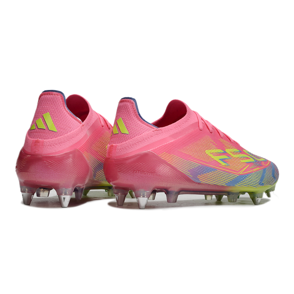 Chuteira Campo Adidas F50 Ponta de Aluminio Rosa e Amarelo