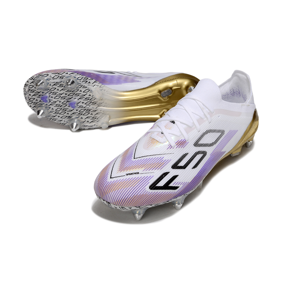 Chuteira Campo Adidas F50+ LL Ponta de Aluminio Branco, Rosa e Dourado