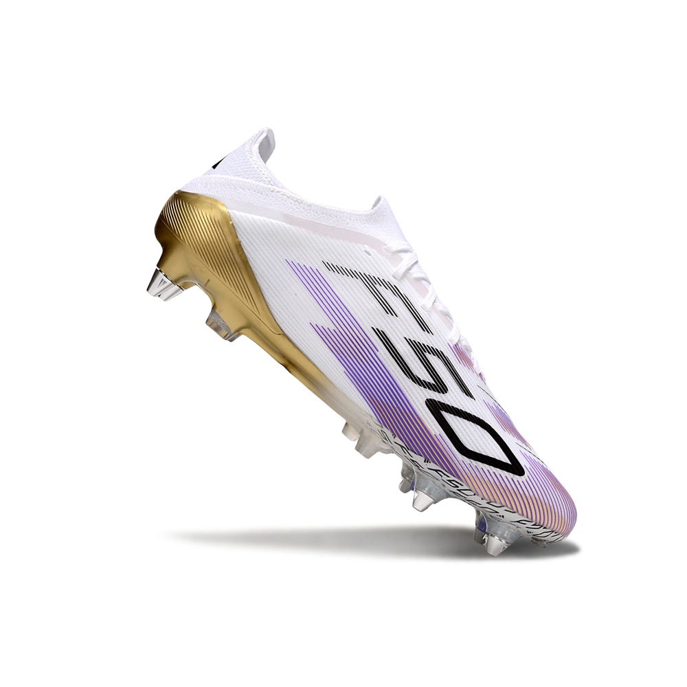 Chuteira Campo Adidas F50+ LL Ponta de Aluminio Branco, Rosa e Dourado