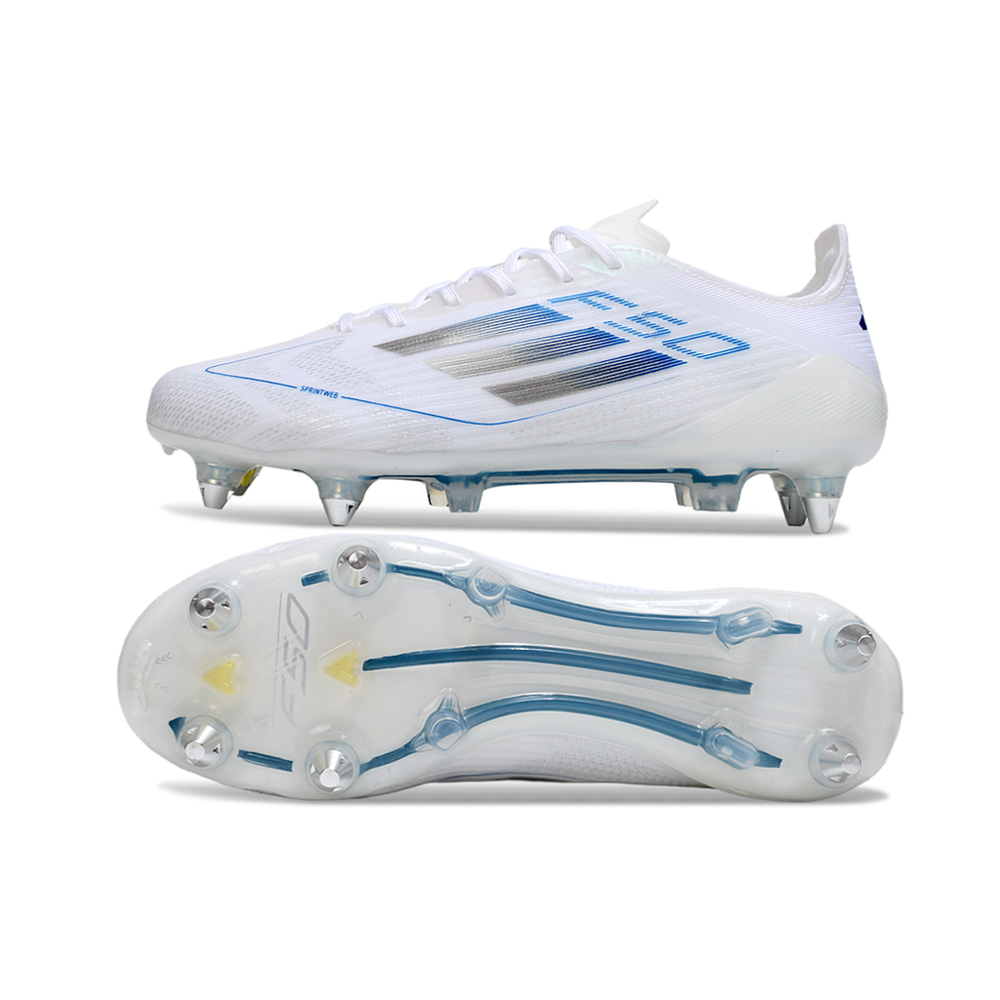 Chuteira Campo Adidas F50 Ponta de Aluminio Branco e Azul