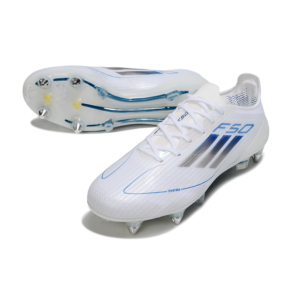 Chuteira Campo Adidas F50 Ponta de Aluminio Branco e Azul