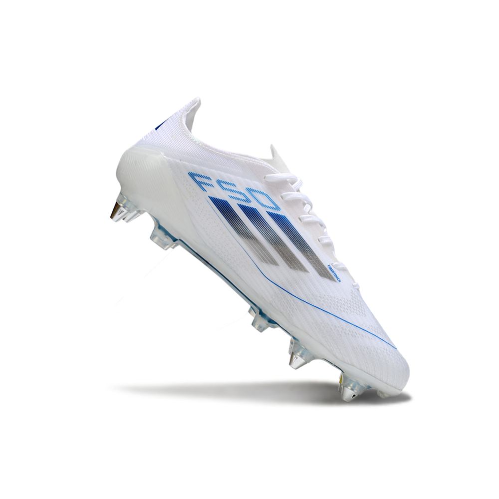 Chuteira Campo Adidas F50 Ponta de Aluminio Branco e Azul