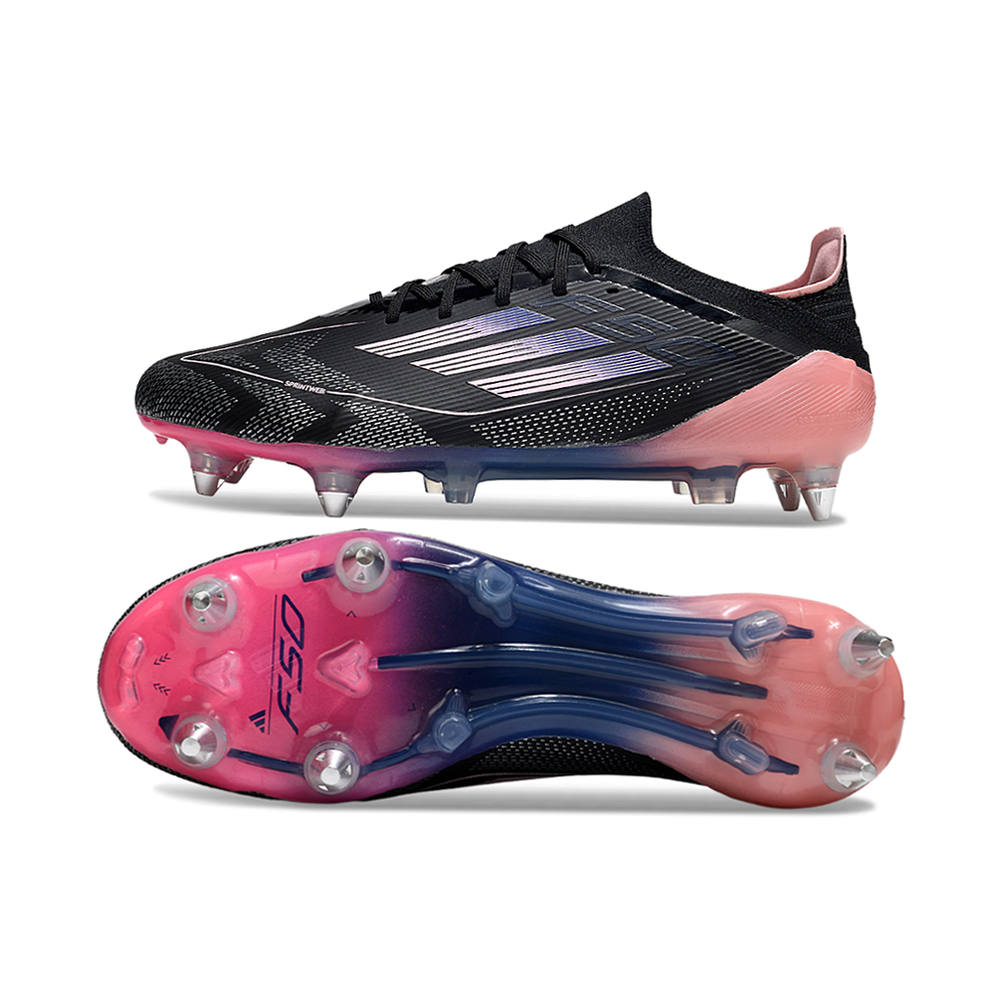 Chuteira Campo Adidas F50 Ponta de Aluminio Preto e Rosa