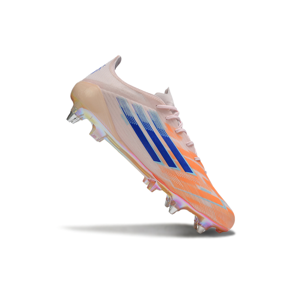 Chuteira Campo Adidas F50 Ponta de Aluminio Rosa, Laranja e Azul