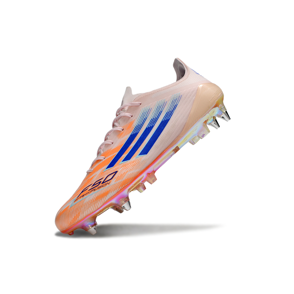Chuteira Campo Adidas F50 Ponta de Aluminio Rosa, Laranja e Azul