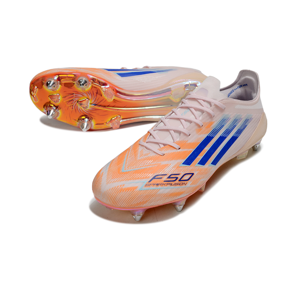 Chuteira Campo Adidas F50 Ponta de Aluminio Rosa, Laranja e Azul