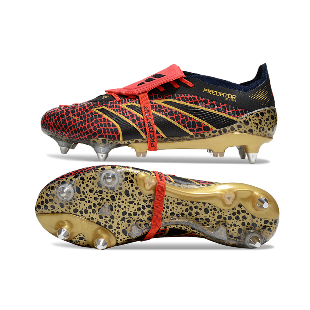Chuteira Campo Adidas Predator Elite FT 30 Ponta de Aluminio Preto, Vermelho e Dourado