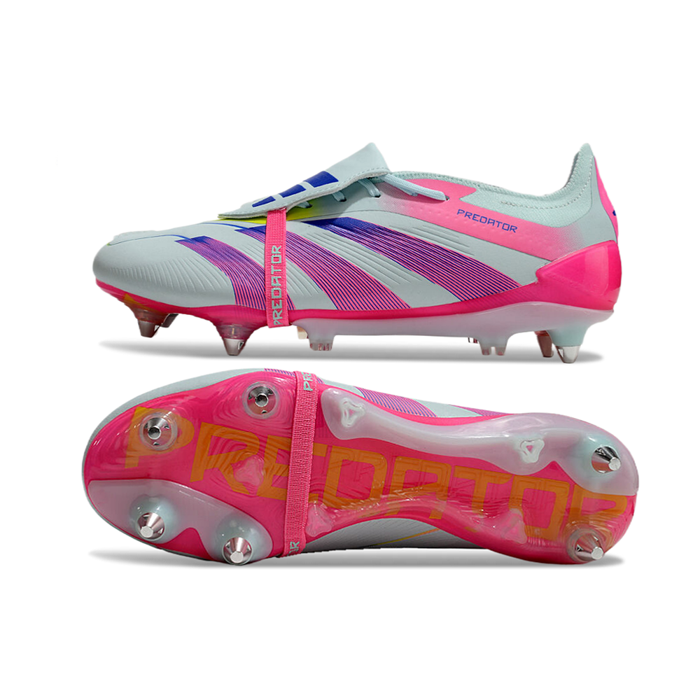 Chuteira Campo Adidas Predator Elite FT 30 Ponta de Aluminio Azul e Rosa