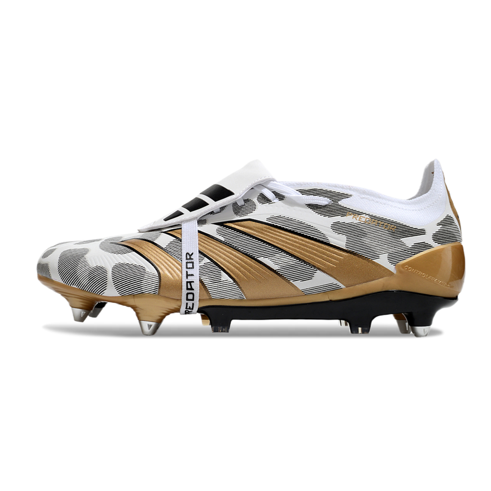 Chuteira Campo Adidas Predator Elite FT 30 Ponta de Aluminio Branco, Dourado e Cinza