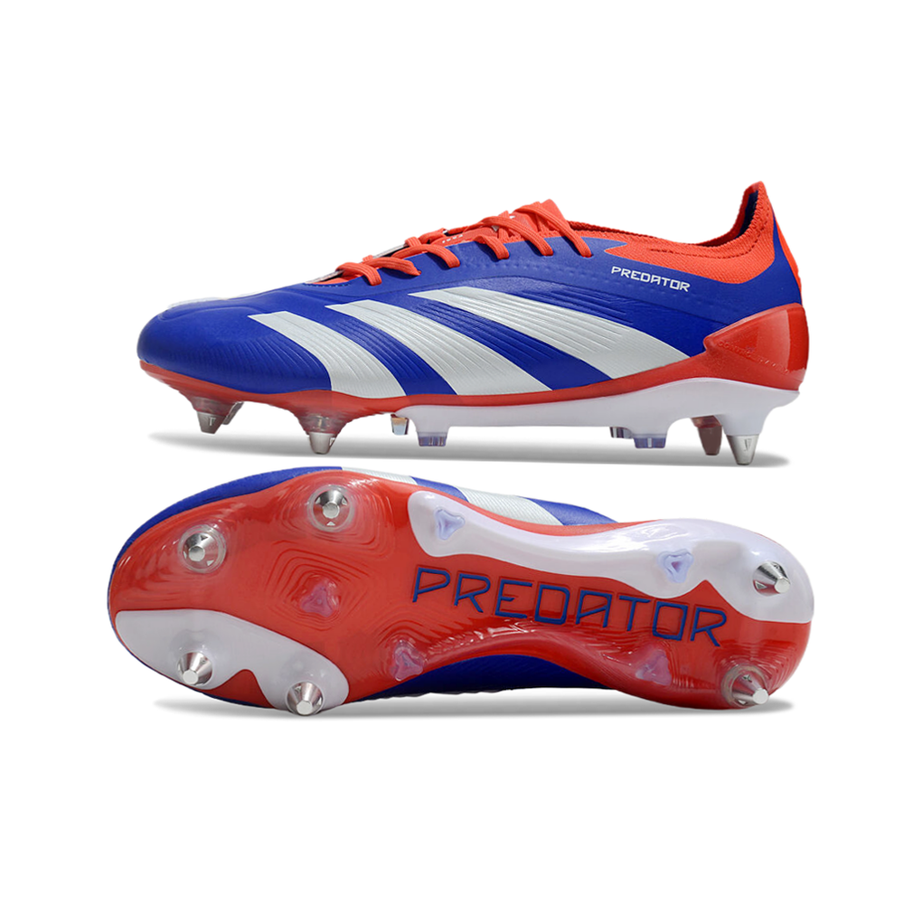 Chuteira Campo Adidas Predator Elite Ponta de Aluminio Azul e Vermelho