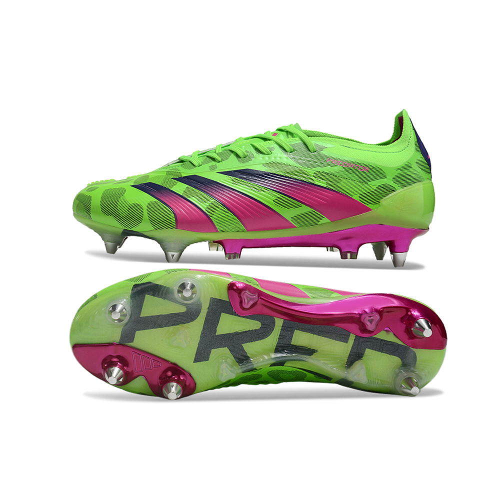 Chuteira Campo Adidas Predator Elite Ponta de Aluminio Verde e Rosa