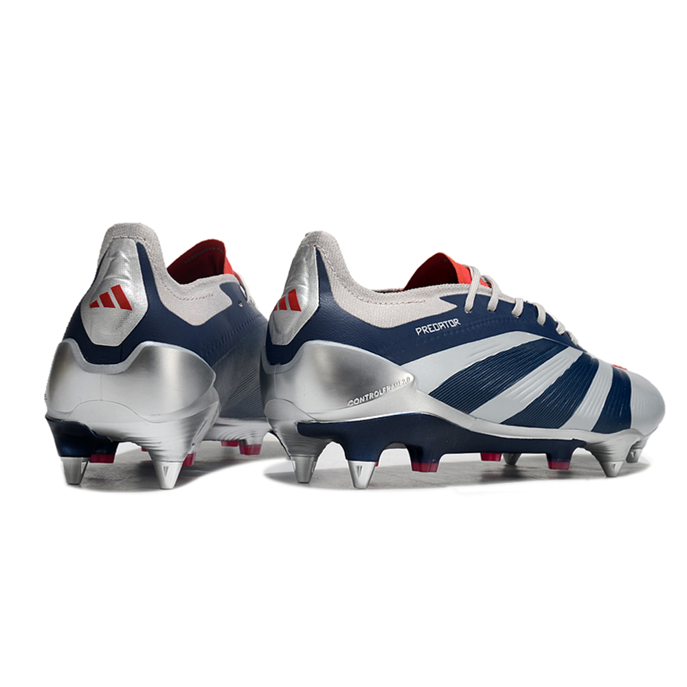 Chuteira Campo Adidas Predator Elite Ponta de Aluminio Prata, Azul e Vermelho