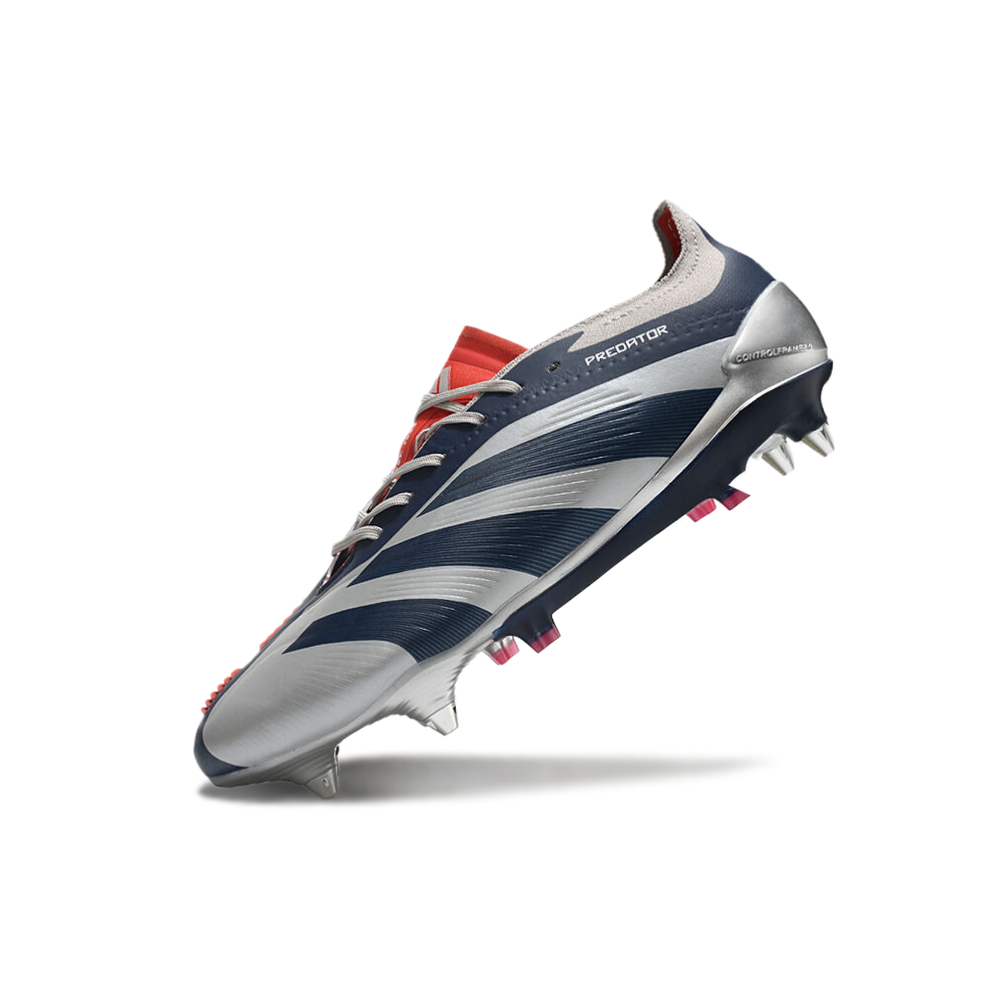 Chuteira Campo Adidas Predator Elite Ponta de Aluminio Prata, Azul e Vermelho