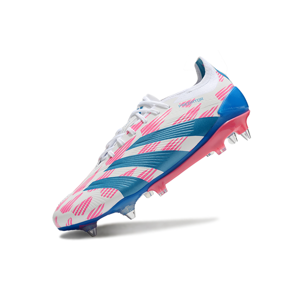 Chuteira Campo Adidas Predator Elite Ponta de Aluminio Branco, Rosa e Azul