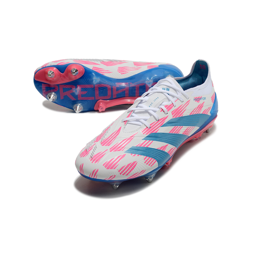 Chuteira Campo Adidas Predator Elite Ponta de Aluminio Branco, Rosa e Azul