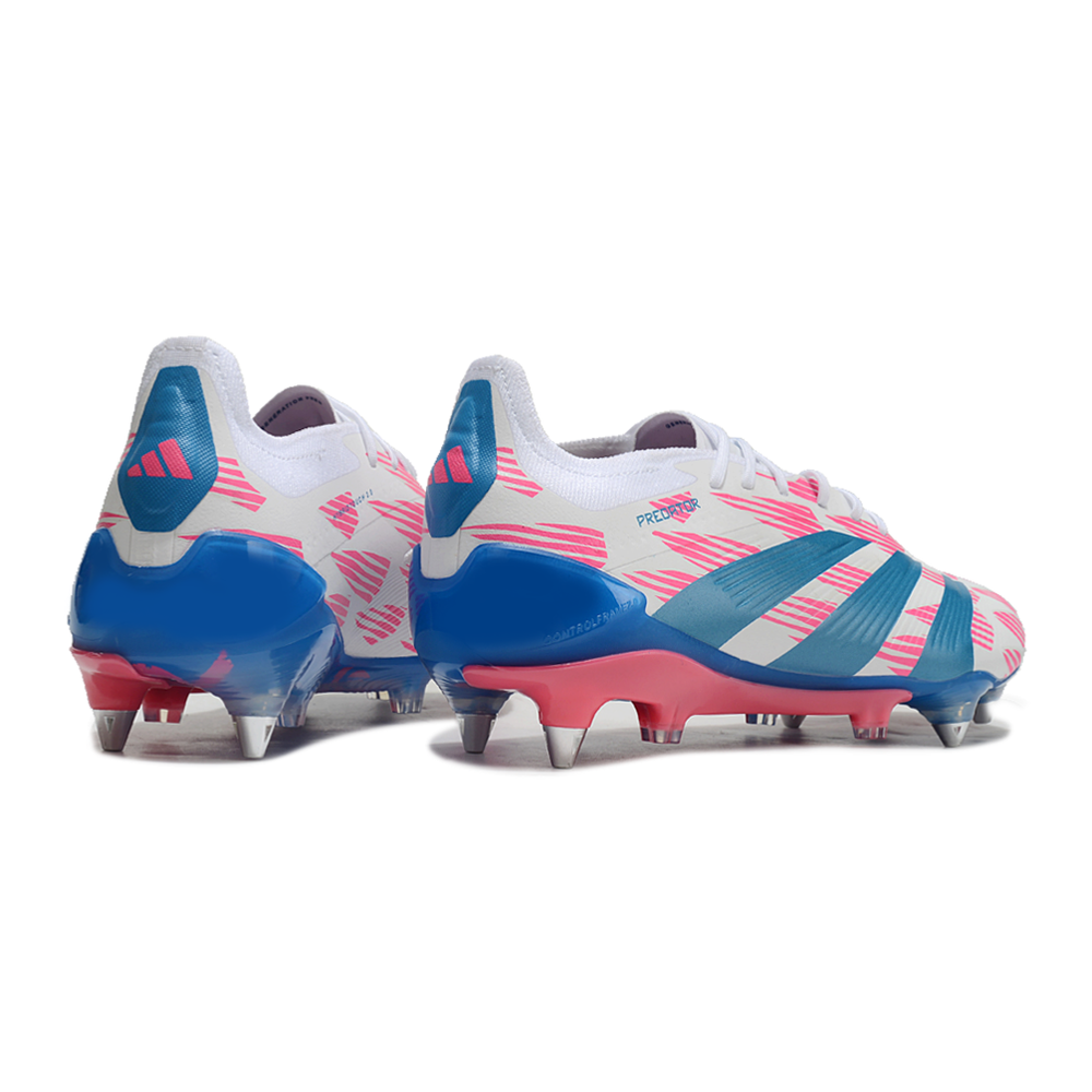 Chuteira Campo Adidas Predator Elite Ponta de Aluminio Branco, Rosa e Azul