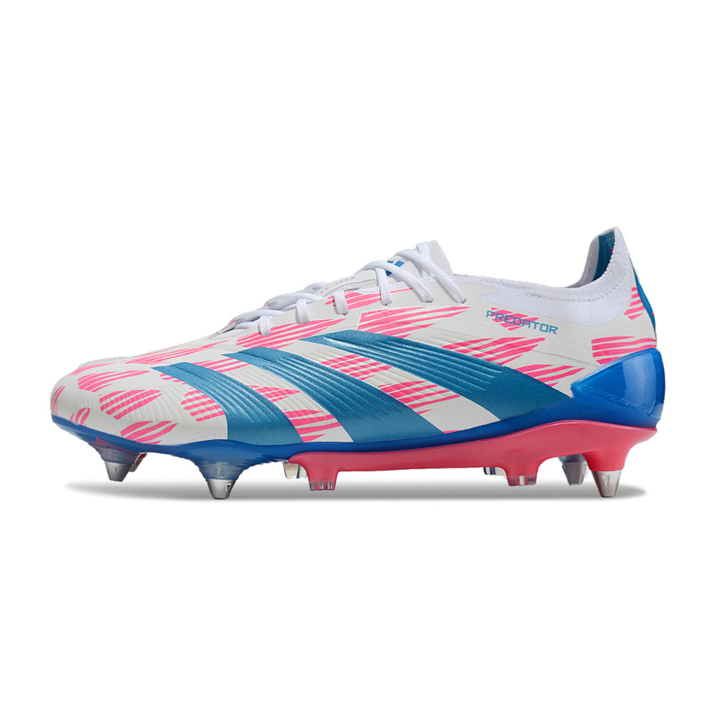 Chuteira Campo Adidas Predator Elite Ponta de Aluminio Branco, Rosa e Azul