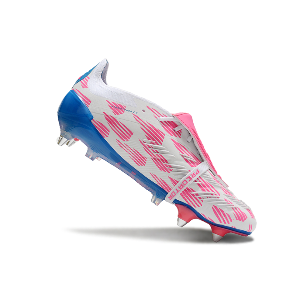 Chuteira Campo Adidas Predator Elite Ponta de Aluminio Branco, Rosa e Azul