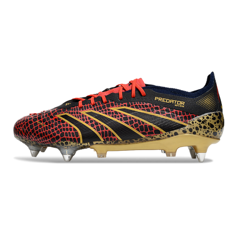 Chuteira Campo Adidas Predator Elite Ponta de Aluminio Preto, Dourado e Vermelho