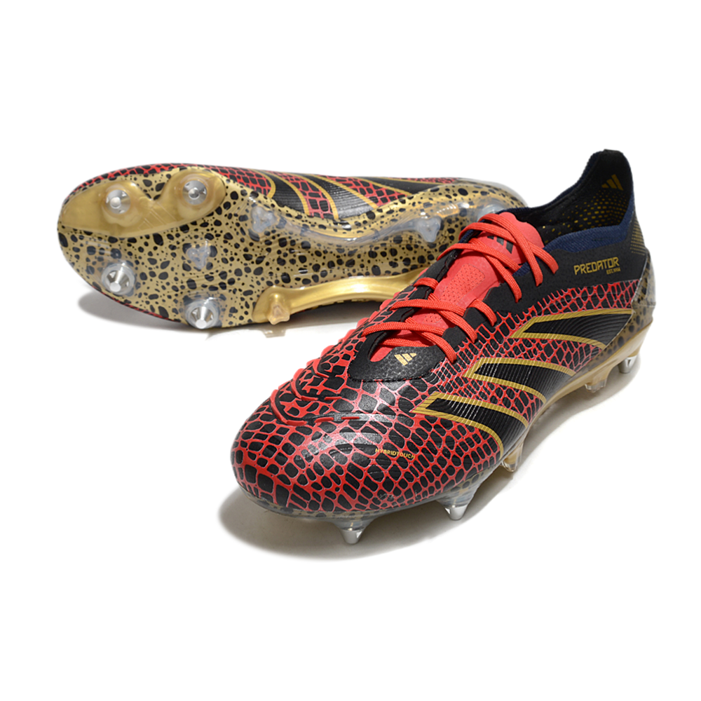Chuteira Campo Adidas Predator Elite Ponta de Aluminio Preto, Dourado e Vermelho