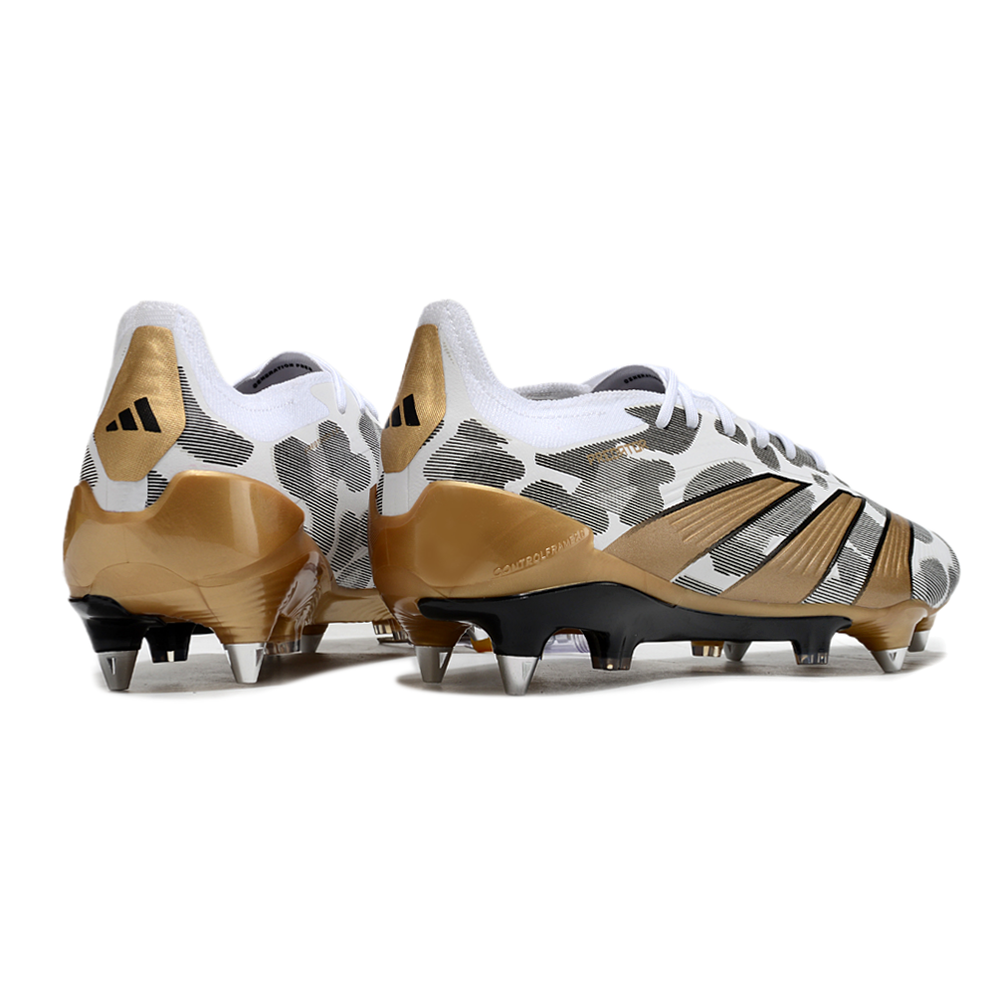 Chuteira Campo Adidas Predator Elite Ponta de Aluminio Branco, Dourado e Cinza