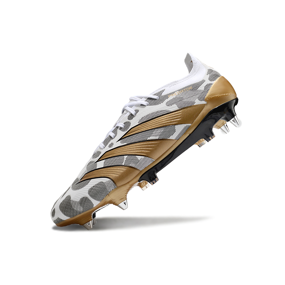 Chuteira Campo Adidas Predator Elite Ponta de Aluminio Branco, Dourado e Cinza