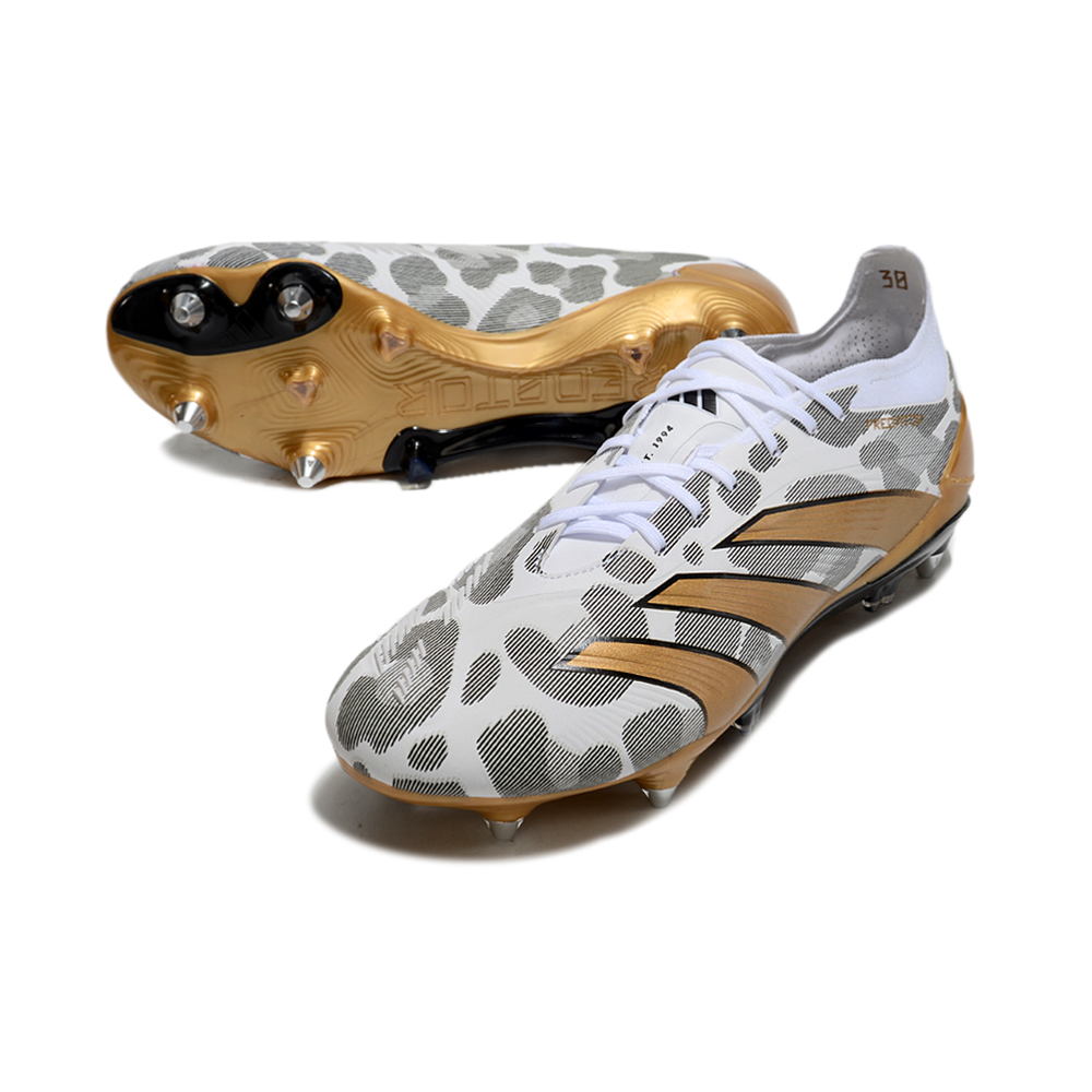 Chuteira Campo Adidas Predator Elite Ponta de Aluminio Branco, Dourado e Cinza