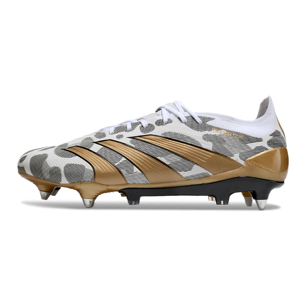 Chuteira Campo Adidas Predator Elite Ponta de Aluminio Branco, Dourado e Cinza