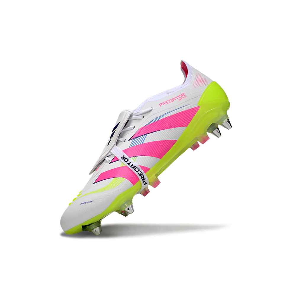 Chuteira Campo Adidas Predator Elite FT 30 Ponta de Aluminio Branco, Rosa e Amarelo